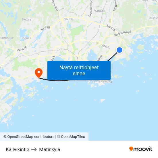 Kallvikintie to Matinkylä map