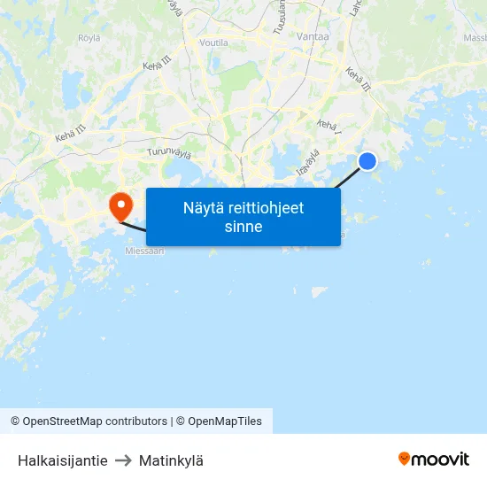 Halkaisijantie to Matinkylä map