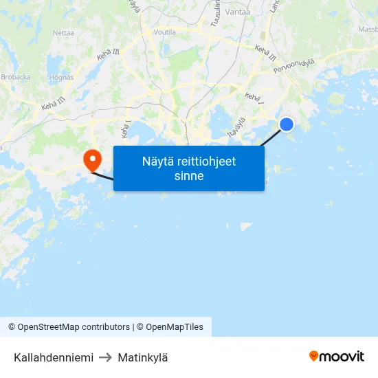 Kallahdenniemi to Matinkylä map