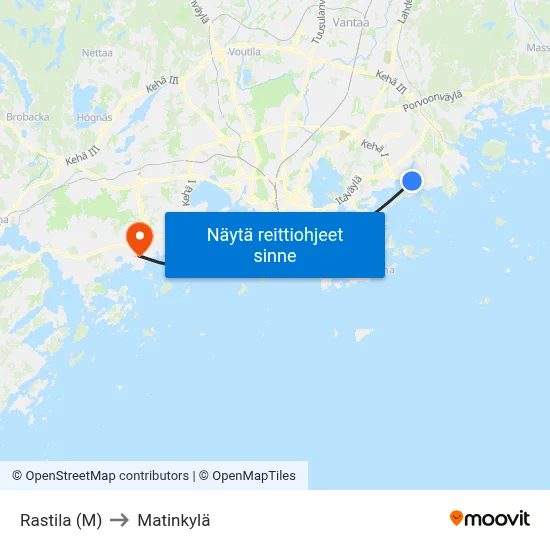 Rastila (M) to Matinkylä map