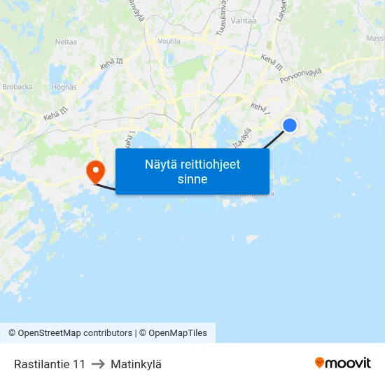 Rastilantie 11 to Matinkylä map