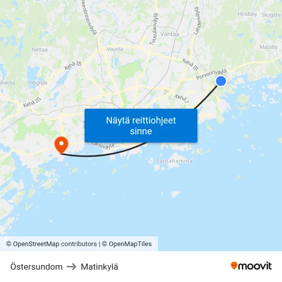 Östersundom to Matinkylä map