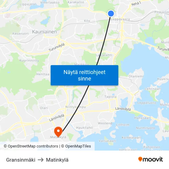 Gransinmäki to Matinkylä map