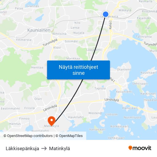 Läkkisepänkuja to Matinkylä map