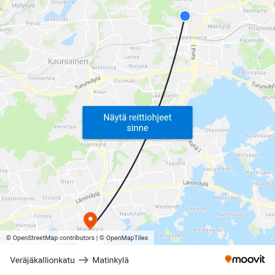 Veräjäkallionkatu to Matinkylä map