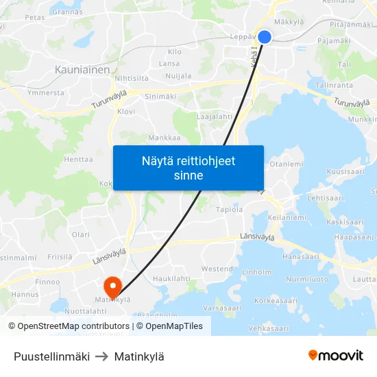 Puustellinmäki to Matinkylä map