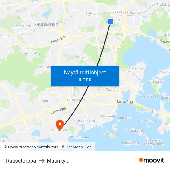 Ruusutorppa to Matinkylä map
