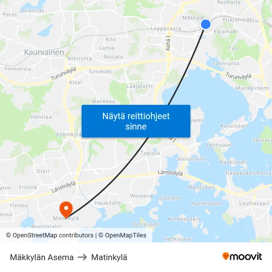 Mäkkylän Asema to Matinkylä map