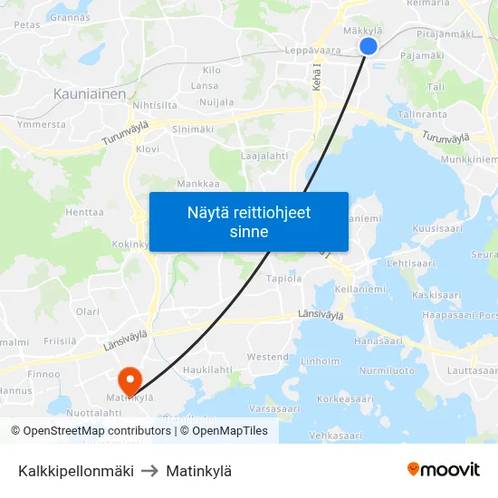 Kalkkipellonmäki to Matinkylä map