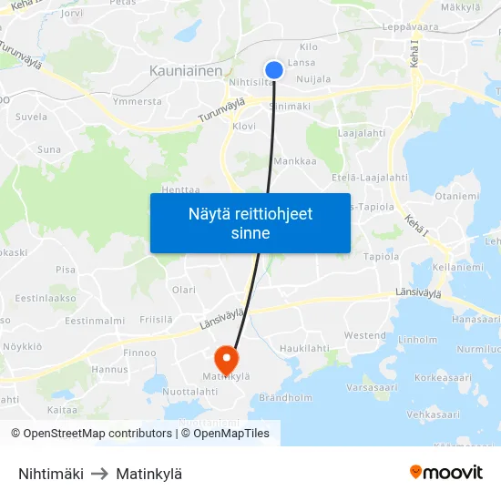 Nihtimäki to Matinkylä map