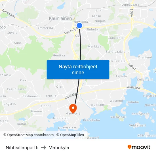 Nihtisillanportti to Matinkylä map