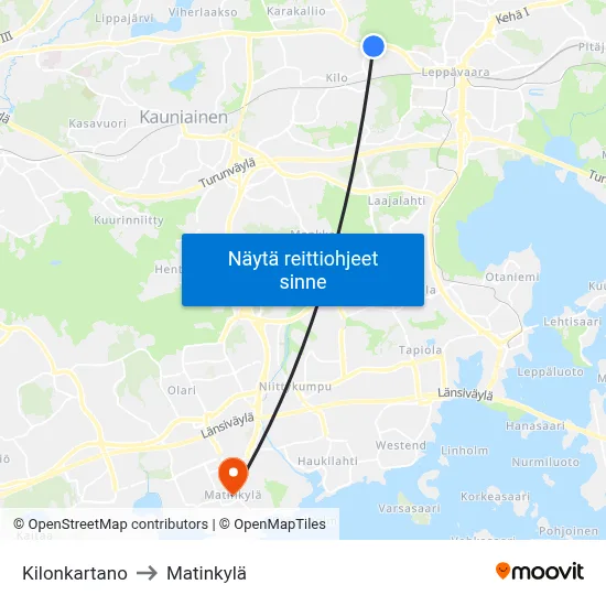 Kilonkartano to Matinkylä map
