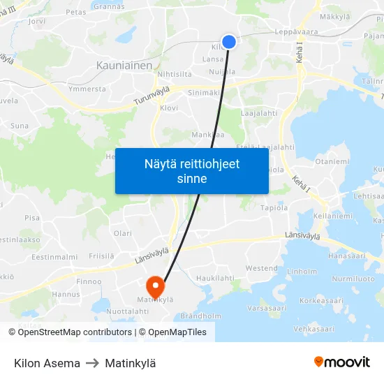 Kilon Asema to Matinkylä map