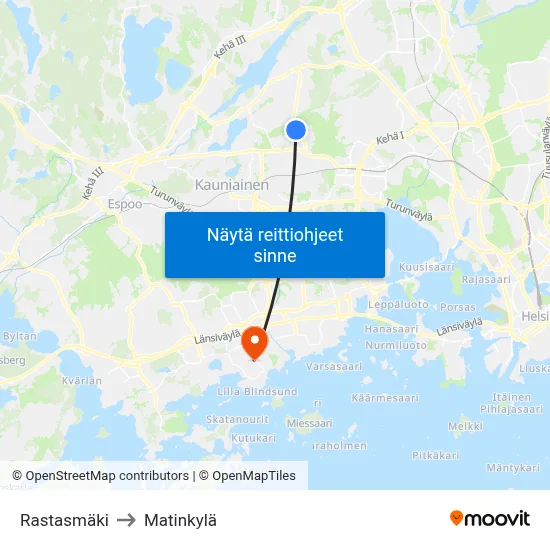 Rastasmäki to Matinkylä map