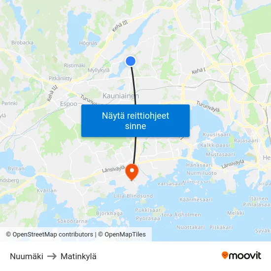 Nuumäki to Matinkylä map