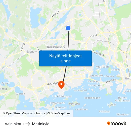 Veininkatu to Matinkylä map
