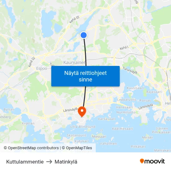 Kuttulammentie to Matinkylä map