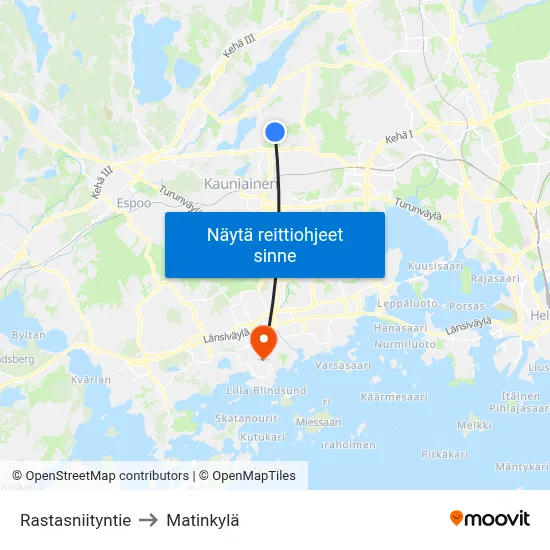 Rastasniityntie to Matinkylä map