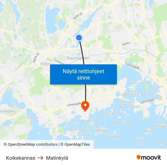 Kolkekannas to Matinkylä map