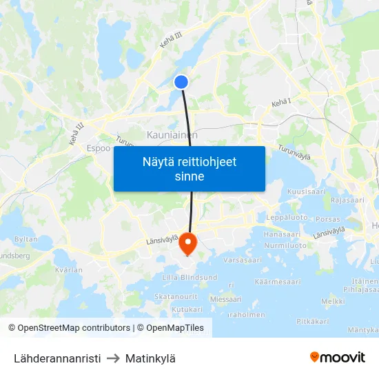 Lähderannanristi to Matinkylä map