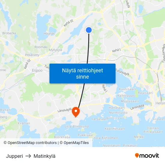 Jupperi to Matinkylä map