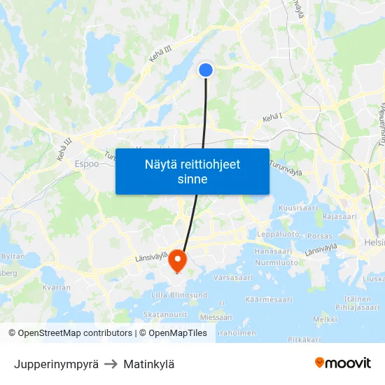 Jupperinympyrä to Matinkylä map