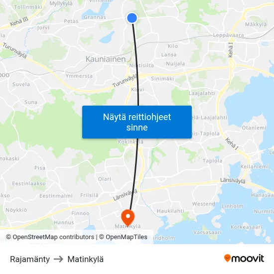 Rajamänty to Matinkylä map