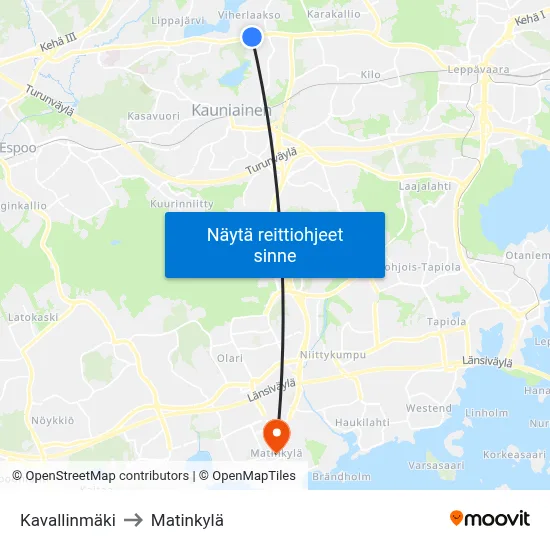 Kavallinmäki to Matinkylä map