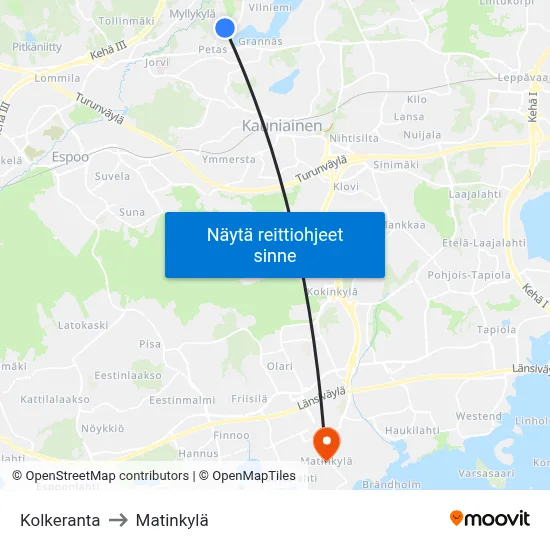 Kolkeranta to Matinkylä map
