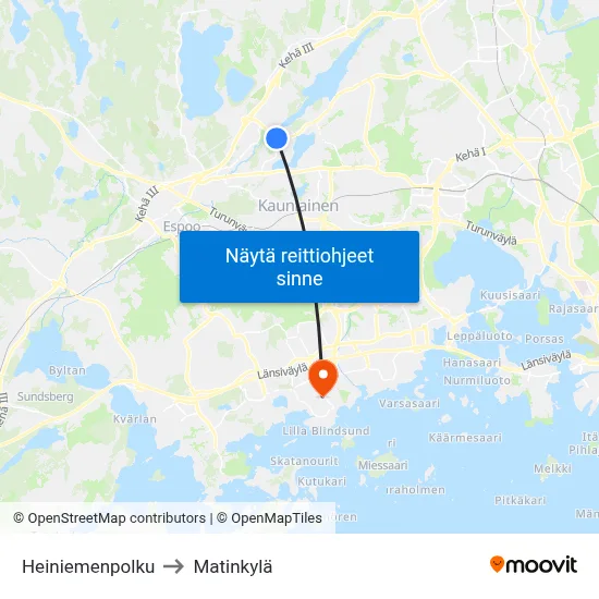 Heiniemenpolku to Matinkylä map