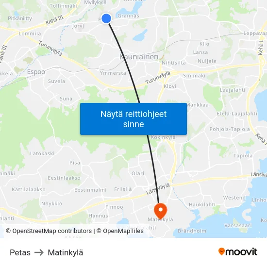 Petas to Matinkylä map