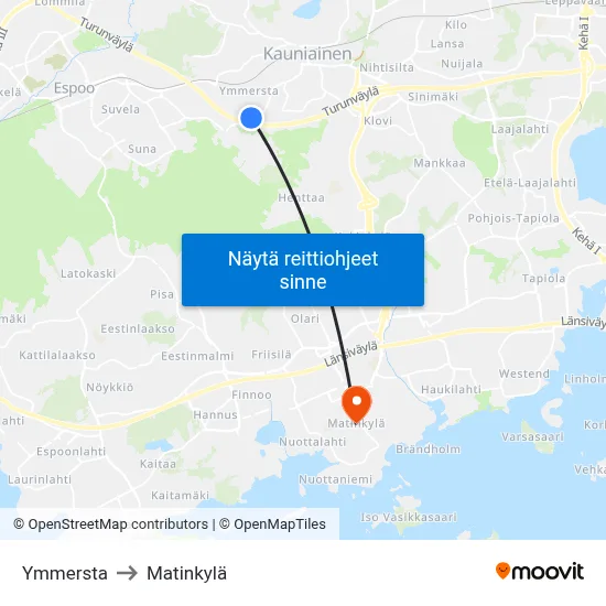 Ymmersta to Matinkylä map