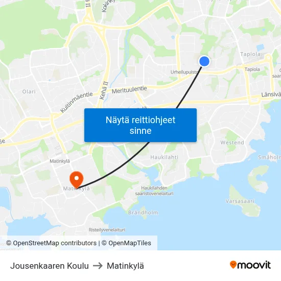 Jousenkaaren Koulu to Matinkylä map