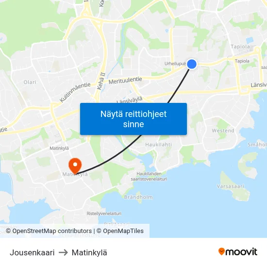 Jousenkaari to Matinkylä map