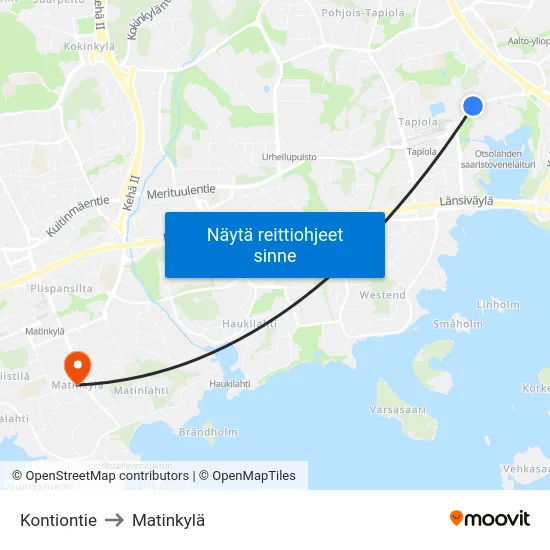 Kontiontie to Matinkylä map
