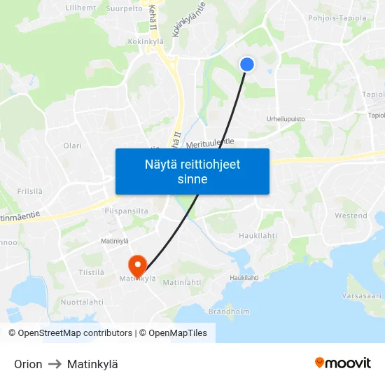 Orion to Matinkylä map