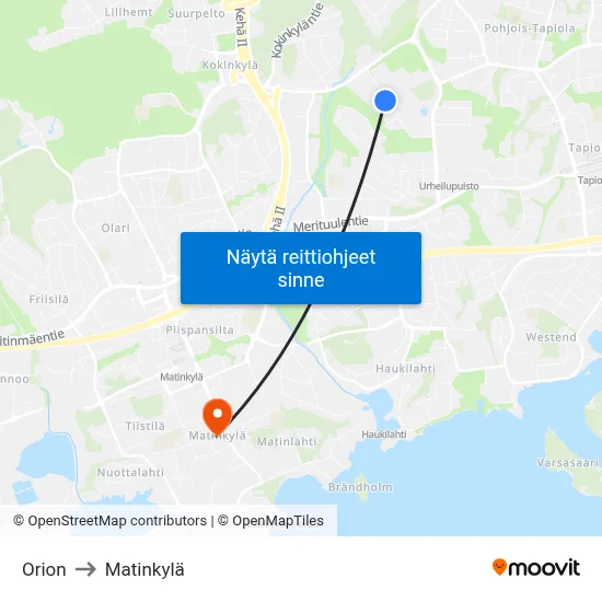 Orion to Matinkylä map
