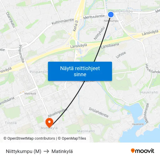Niittykumpu (M) to Matinkylä map