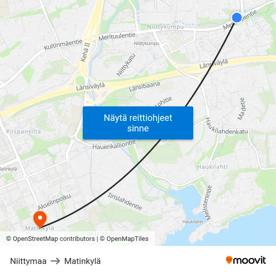 Niittymaa to Matinkylä map