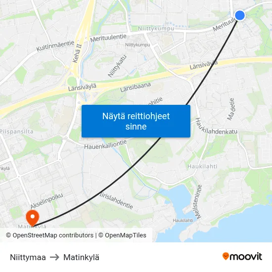 Niittymaa to Matinkylä map