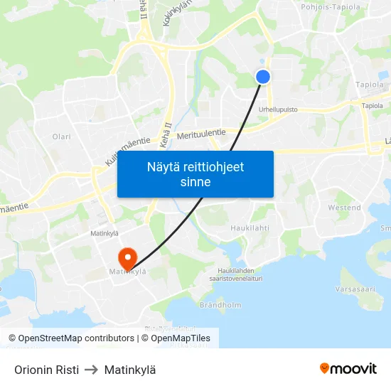 Orionin Risti to Matinkylä map