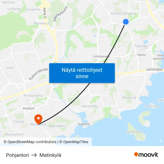 Pohjantori to Matinkylä map