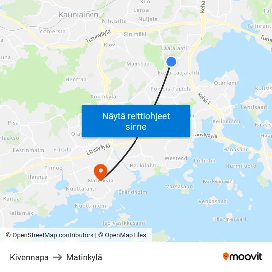 Kivennapa to Matinkylä map