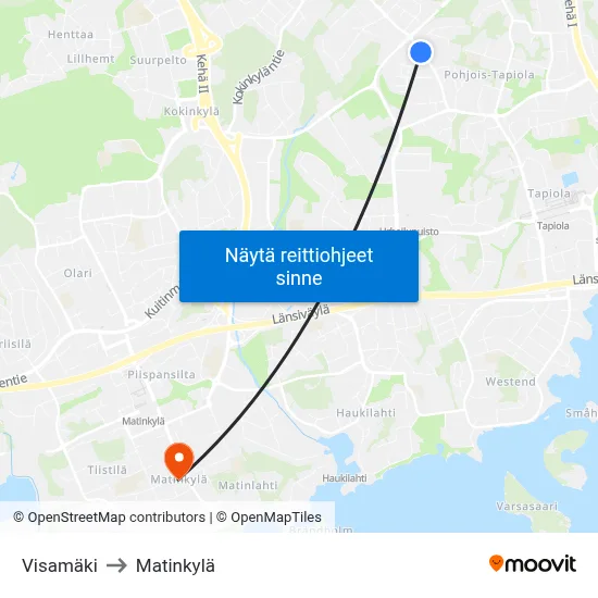 Visamäki to Matinkylä map