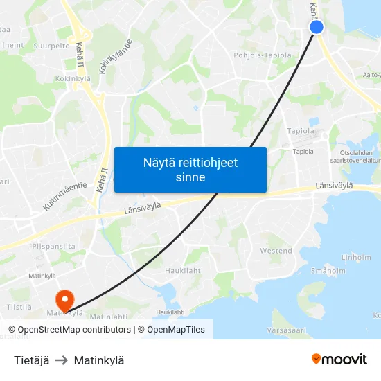 Tietäjä to Matinkylä map