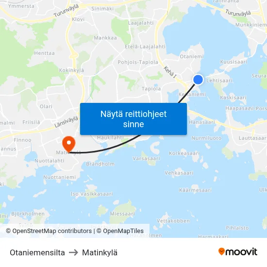 Otaniemensilta to Matinkylä map