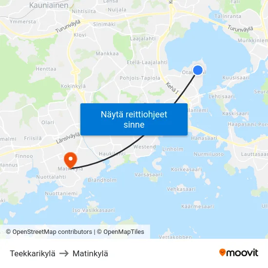 Teekkarikylä to Matinkylä map