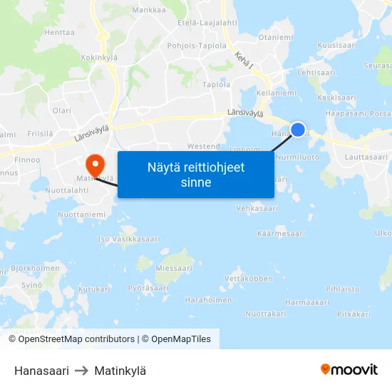 Hanasaari to Matinkylä map
