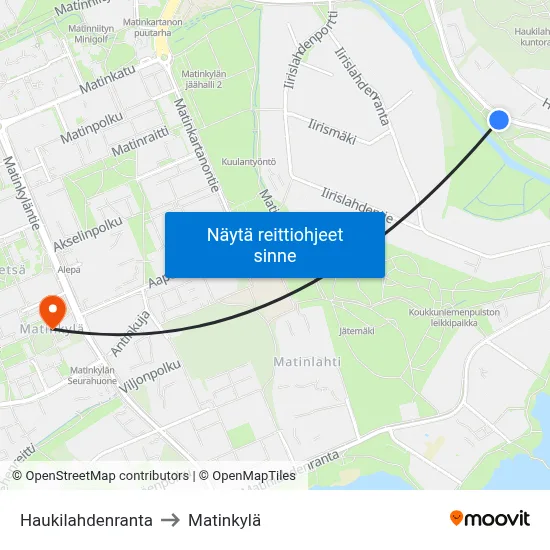 Haukilahdenranta to Matinkylä map