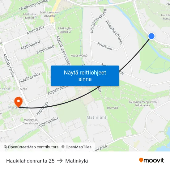 Haukilahdenranta 25 to Matinkylä map